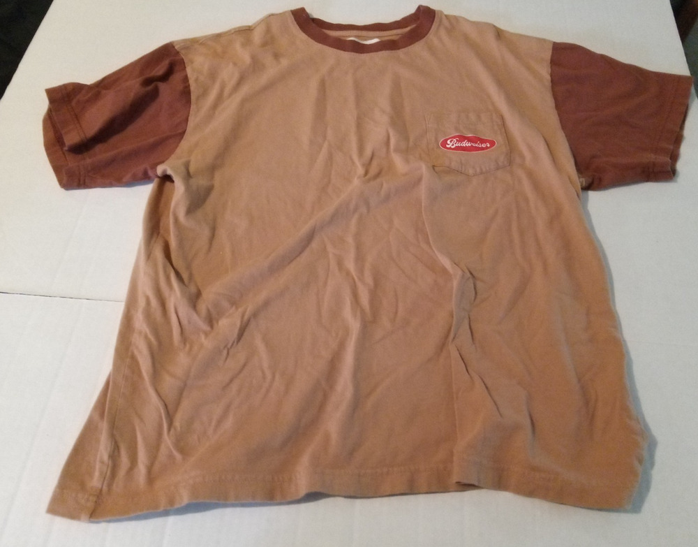 Budweiser Pac Sun Mens Large Retro Tan Brown Pocket Graphic T-Shirt